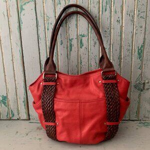 Tignanello red & brown leather bag